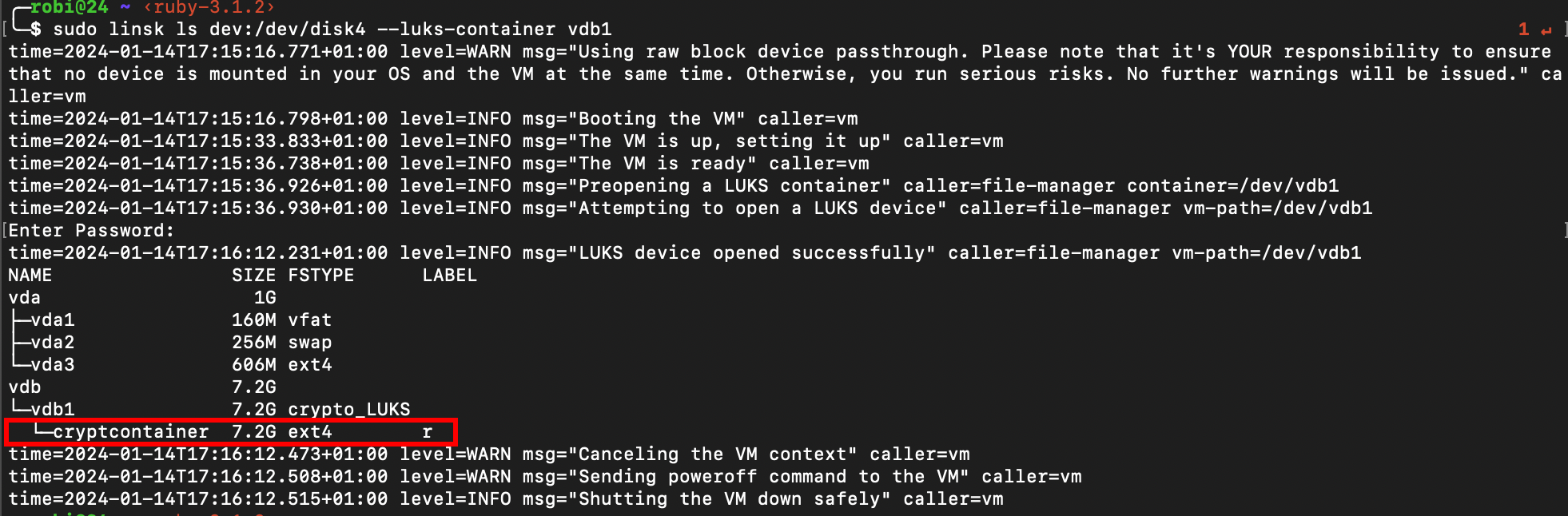 links ls command with container flag result